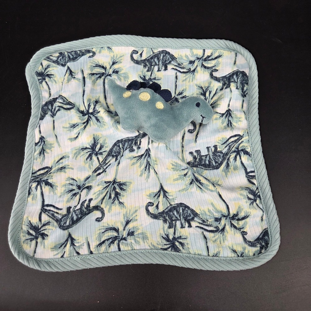 Dinosaur Stegosaurus Baby Lovey Security Blanket Blue Green Palm Tree Print